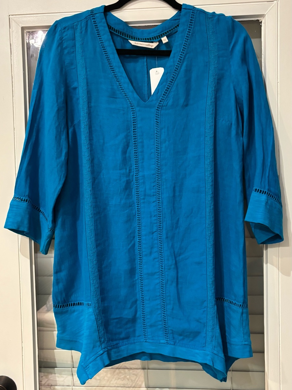 Soft Surroundings Vibrant Teal V-Neck Linen Tunic
